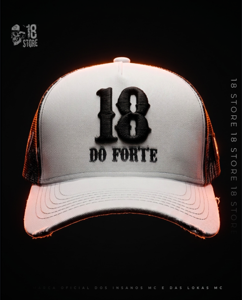 Boné 18 Do Forte - Descrição Preta E Redinha.